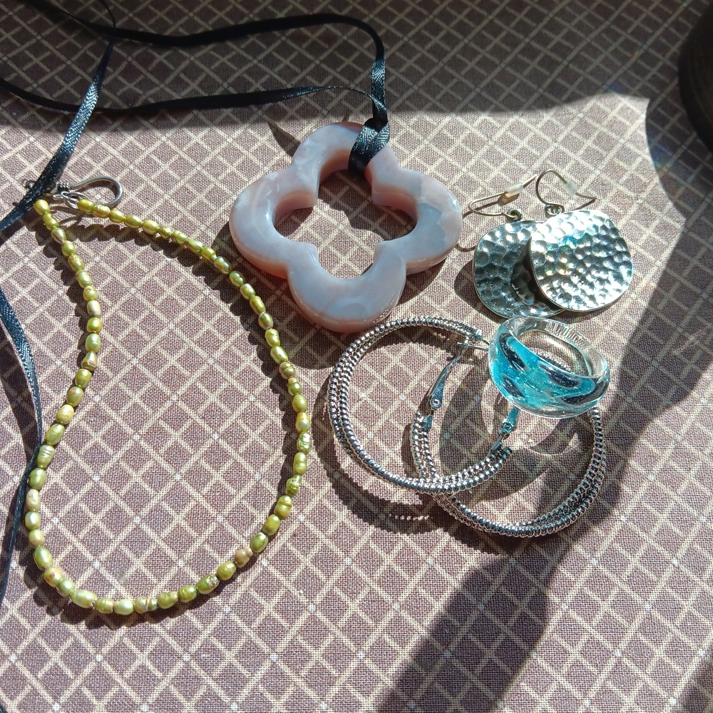 Lot Of Jewelry, Real seed Pearls, Agate Cross, Earrings, Never Worn, Ring